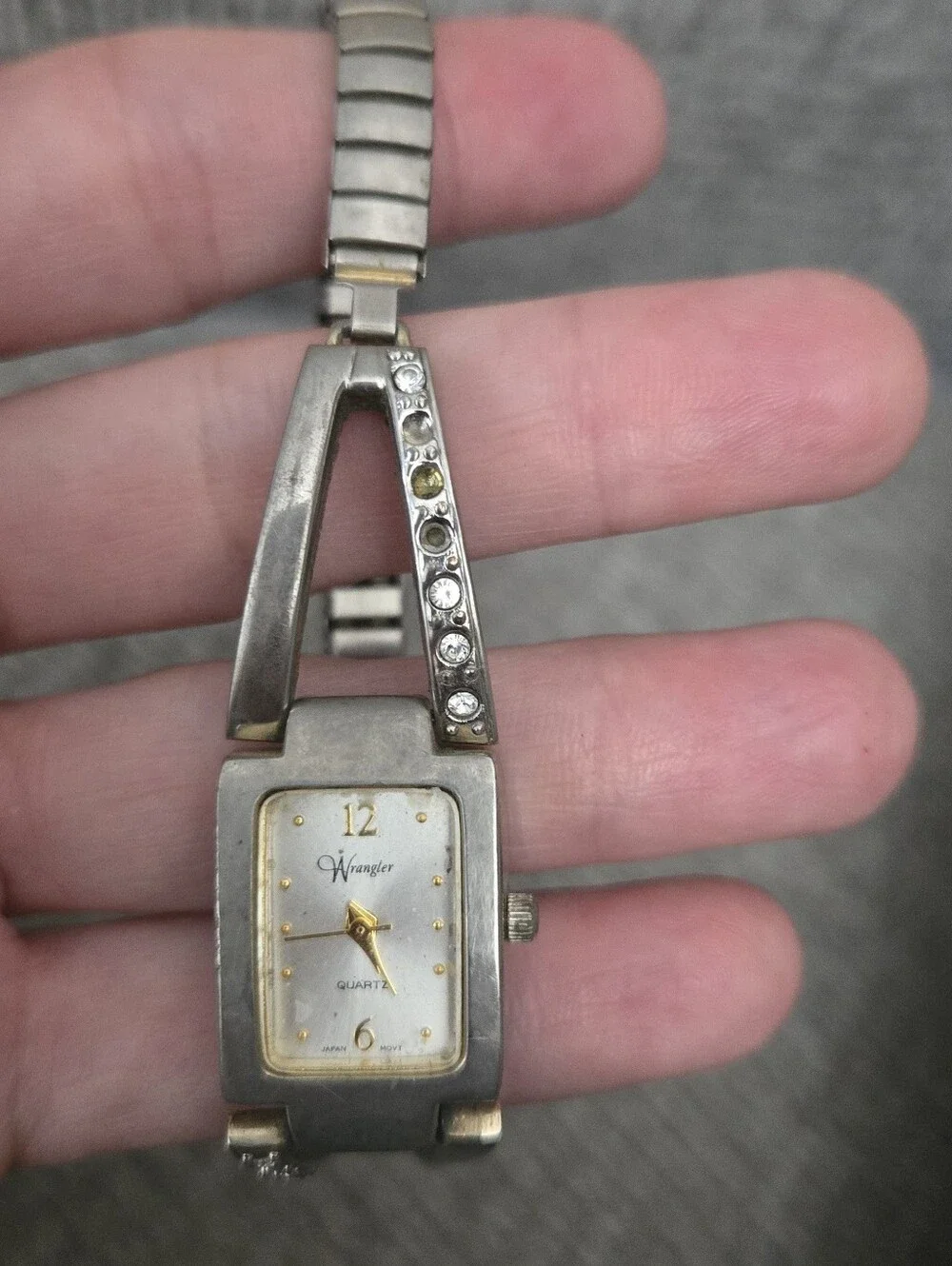 Wrangler Quartz Silver-Tone Rectangular Case with Rhinestones